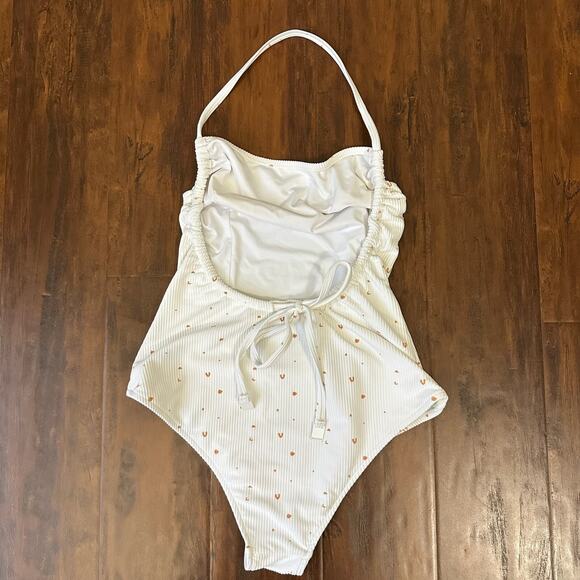 ZULU & ZEPHYR Swimsuit White One Piece Halter Neck Ribbed Summer Beach - Picture 3 of 8